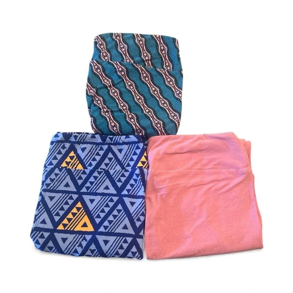 LuLaRoe Leggings Bundle Size Tall & Curvy Blue Peach Teal Buttery Soft Stretch - Picture 2 of 13
